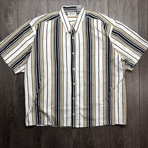 Ash Creek Trading Mens Large Vertical Stripe Button Down Shirt White Navy Yellow